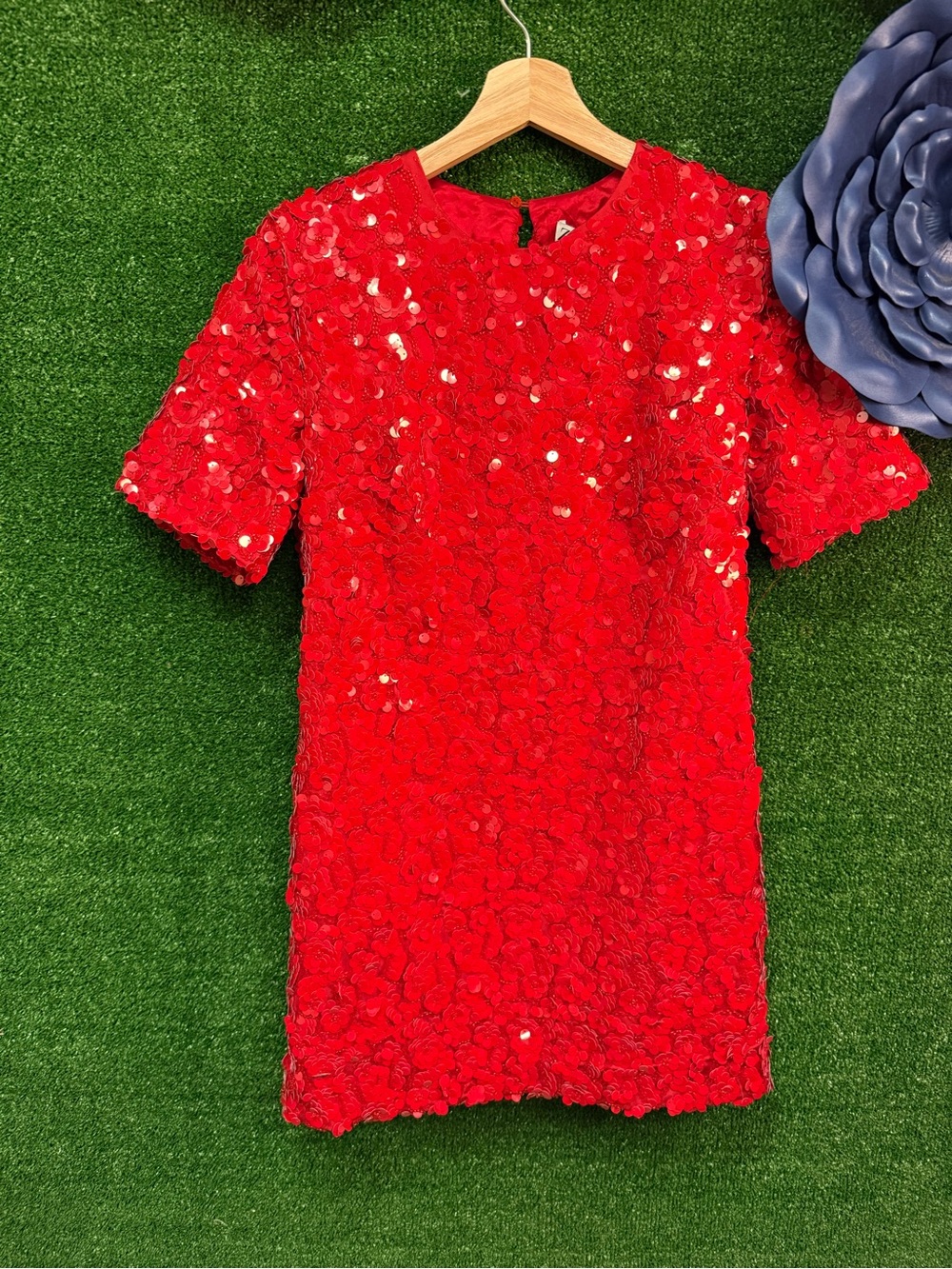 Zara red sequin short sleeve dress size S